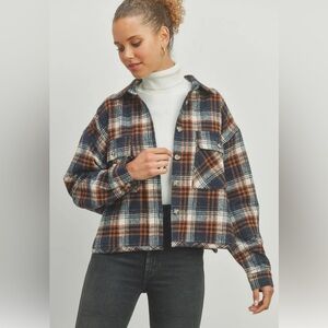 Plaid Flannel Cropped Shacket Jacket